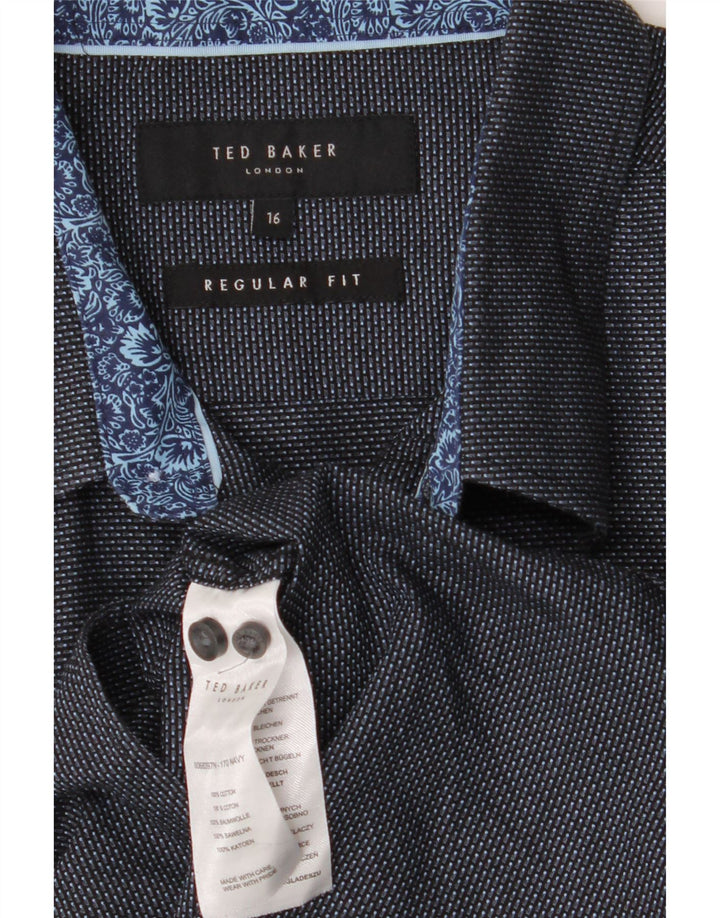Camicia da uomo vestibilità regolare TED BAKER taglia 16 grande cotone maculato blu navy