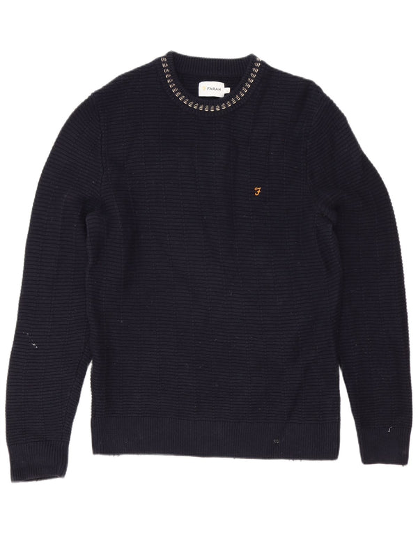 Maglione maglione girocollo da uomo Farah grande cotone blu navy