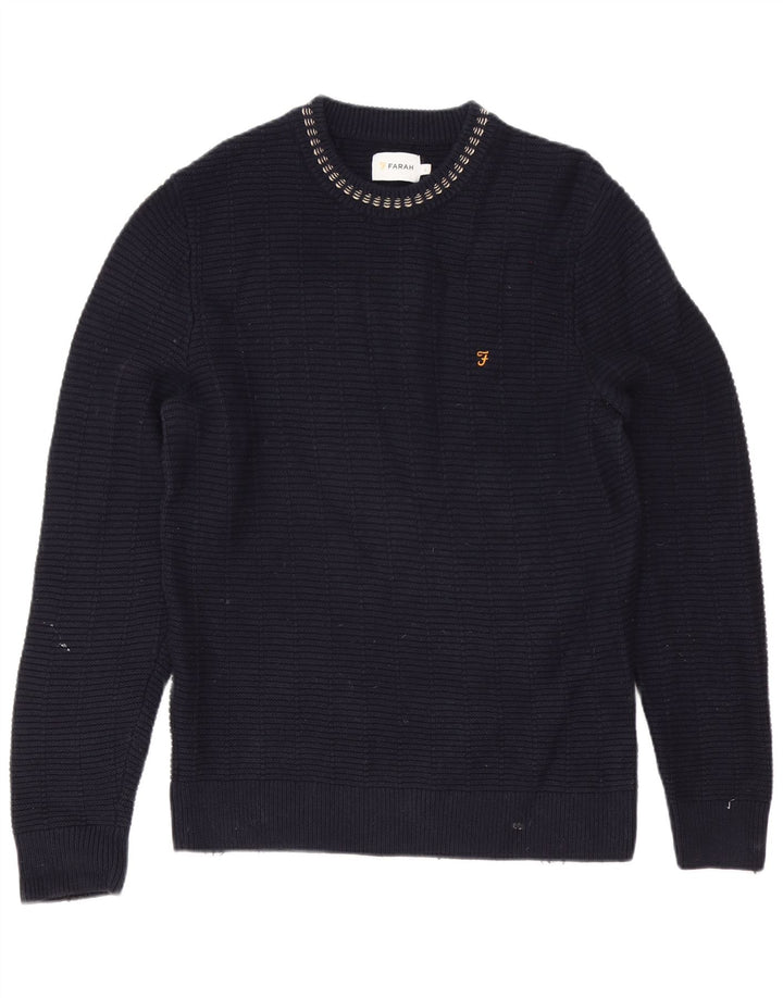 Maglione maglione girocollo da uomo Farah grande cotone blu navy
