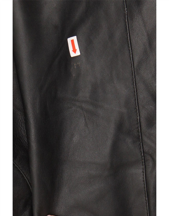 Cappotto in pelle vintage da donna UK 12 in pelle nera media