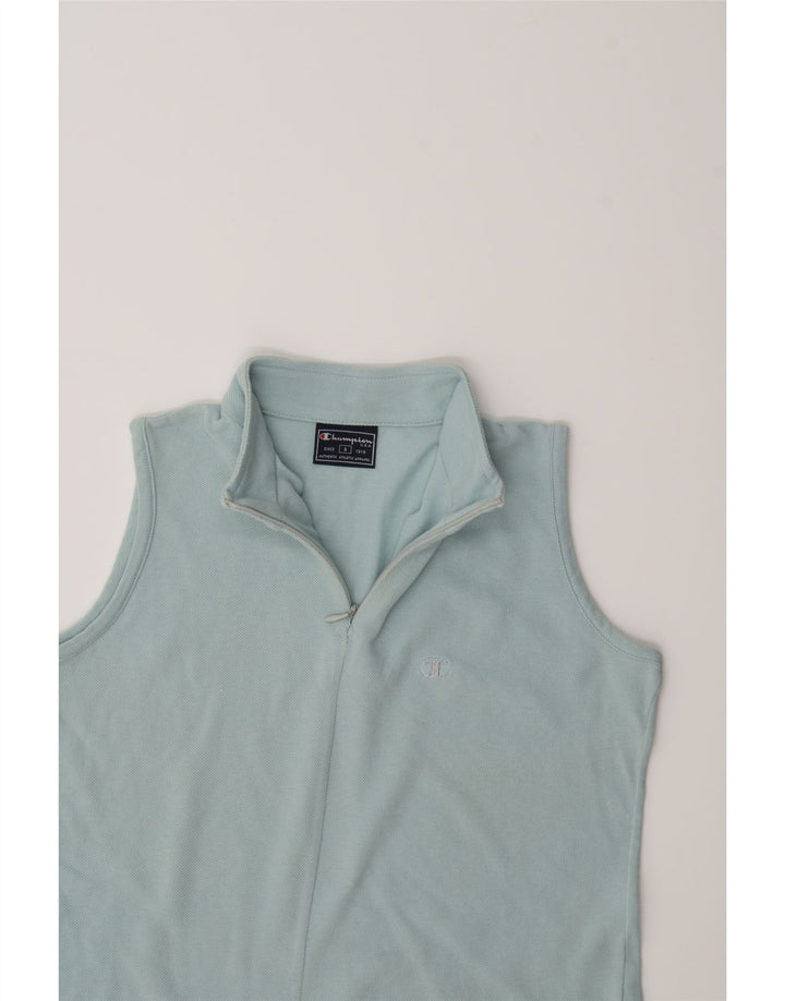 CHAMPION Womens Zip Neck Vest Top UK 10 Small Blue Cotton Vintage Champion and Second-Hand Champion from Messina Hembry 