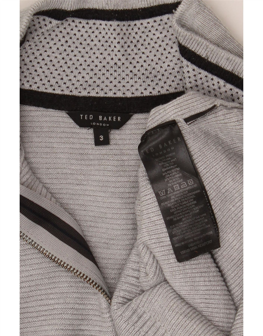 Ted Baker Maglione da uomo con zip e collo taglia 3 Poliestere grigio medio