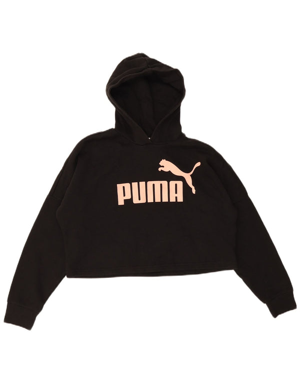 Puma Girls Oversized Crop Graphic Hoodie Jumper 13-14 Years Black Cotton