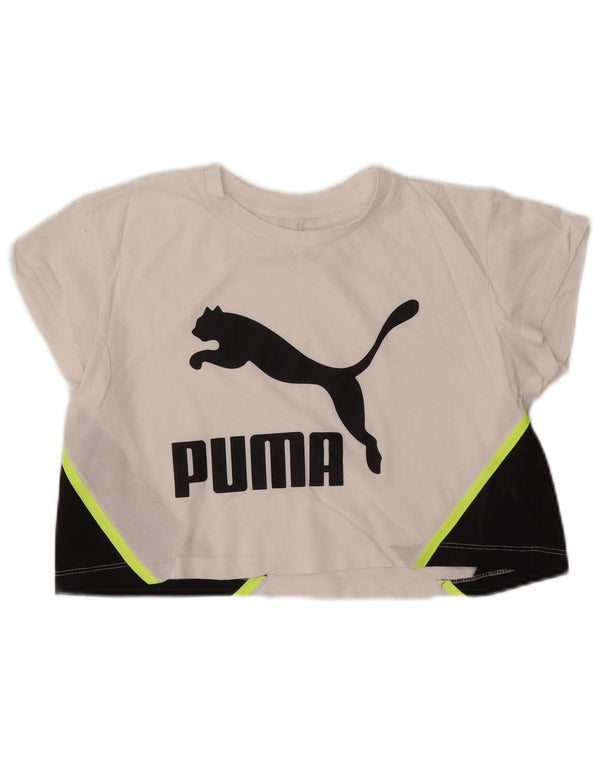 T-shirt grafica oversize corta PUMA da donna UK 2 2XS Colorblock bianco