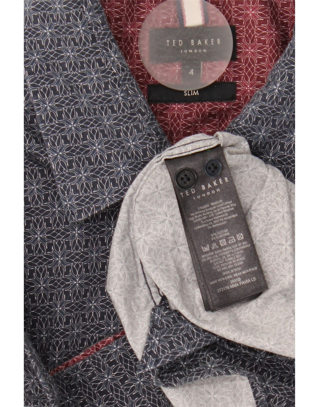 Ted Baker Camicia da uomo slim fit taglia 4 grande cotone geometrico blu navy
