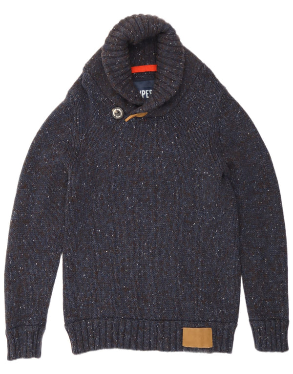 Maglione da uomo con collo a scialle Superdry, grande cotone screziato blu navy