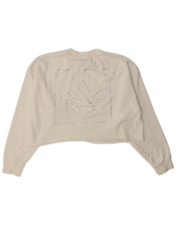 Felpa oversize con grafica corta Adidas da donna UK 6 XS bianca