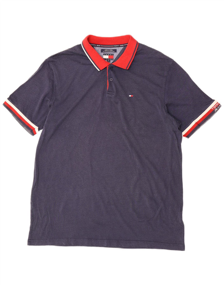 Polo da uomo Tommy Hilfiger XL in cotone color block blu navy
