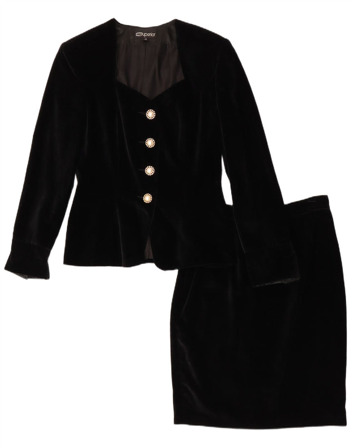Set gonna da donna in velluto a 2 pezzi a 4 bottoni Superior IT 42 medio W28 nero