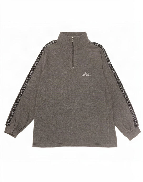 Asics Top da uomo con zip e collo grafico a maniche lunghe piccolo color grigio