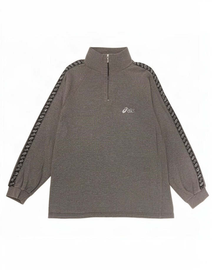 Asics Top da uomo con zip e collo grafico a maniche lunghe piccolo color grigio