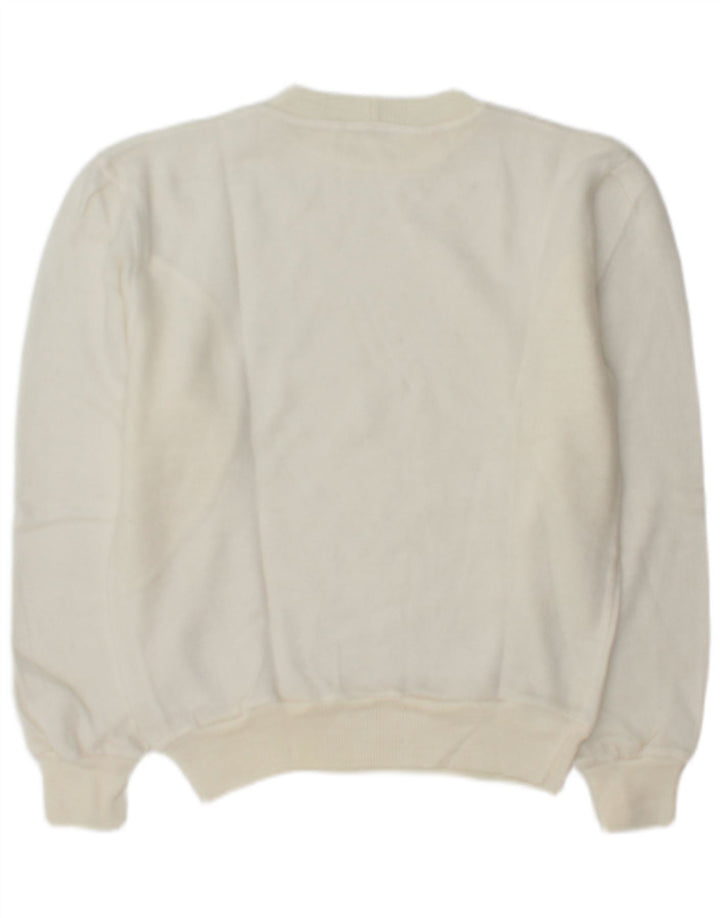 Maglione maglione girocollo da donna vintage UK 14 bianco medio