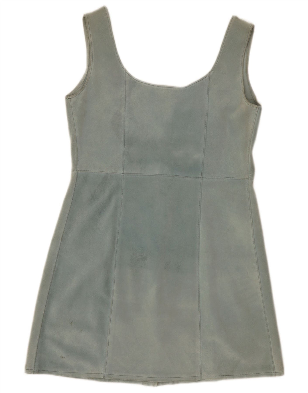 Top tunica senza maniche in pelle scamosciata vintage da donna UK 12 in pelle blu medio