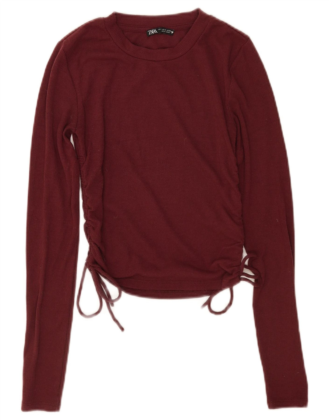 Top corto da donna Zara a maniche lunghe UK 10 piccolo bordeaux in poliestere