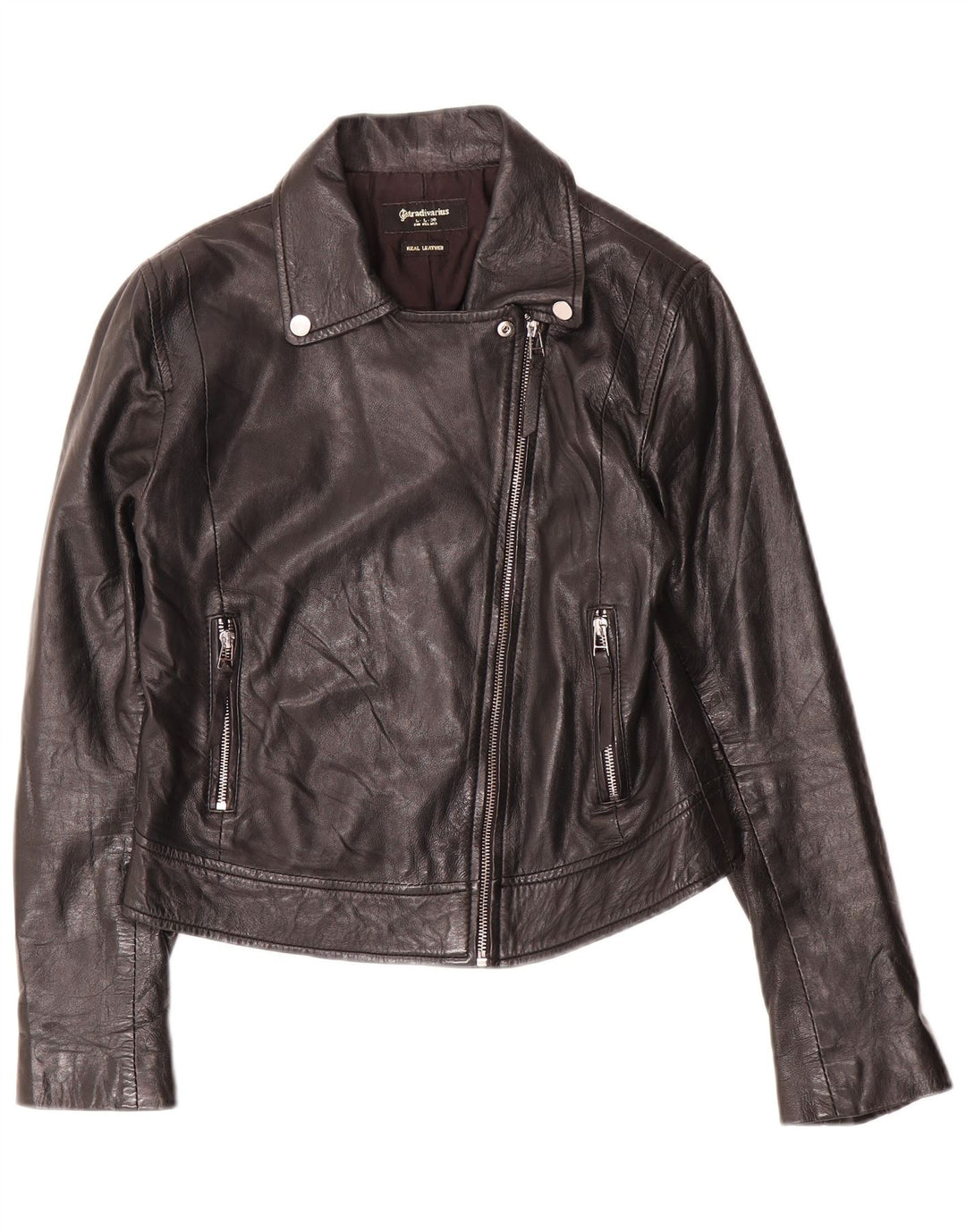 Giacca in pelle da donna Stradivarius UK 14 grande in pelle nera