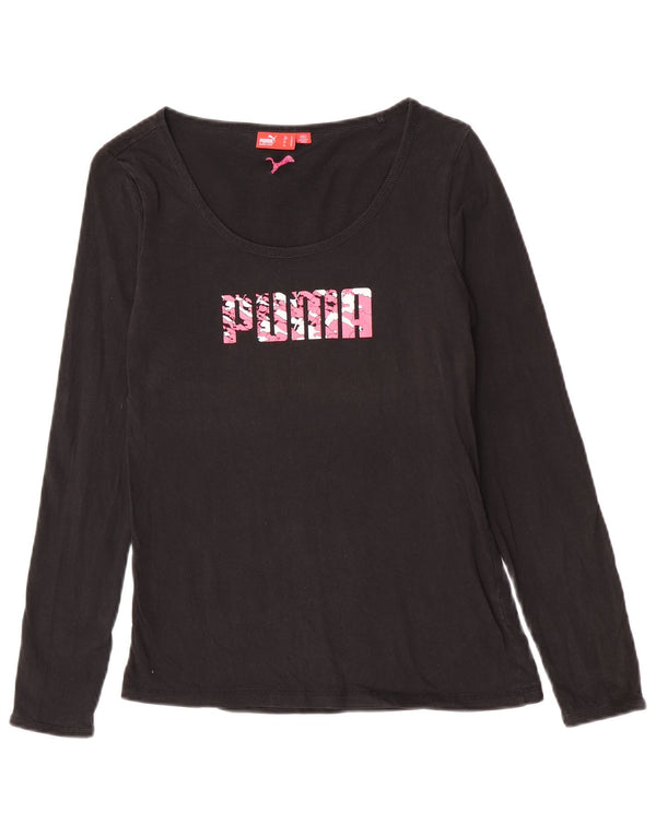 Puma Maglietta grafica da donna a maniche lunghe UK 12 Medium Nera