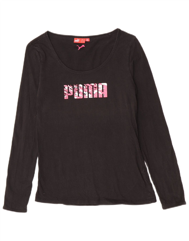 Puma Maglietta grafica da donna a maniche lunghe UK 12 Medium Nera