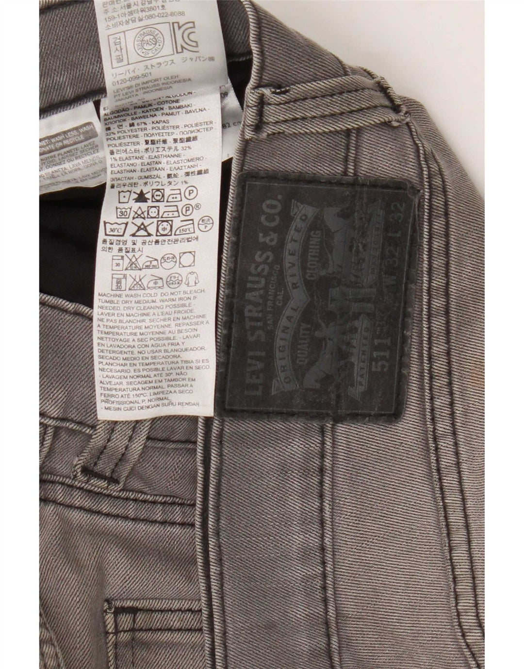 Levi's Uomo 511 Slim Jeans W32 L32 Cotone Grigio