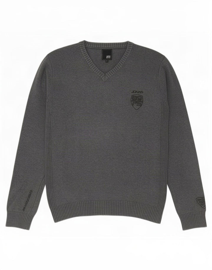Maglione maglione con scollo a V da uomo Jack & Jones in cotone grigio medio