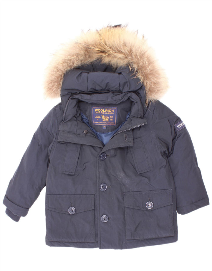 Giacca imbottita con cappuccio Woolrich per neonati 12-18 mesi in poliestere blu navy