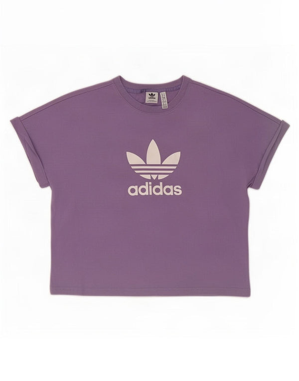 T-shirt grafica oversize corta Adidas da donna UK 12/14 Viola medio