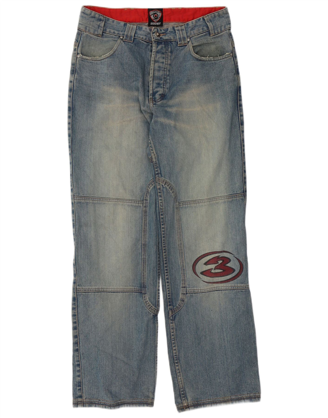Jeans dritti Suomy da uomo con grafica motorstyle media W32 L32 cotone blu