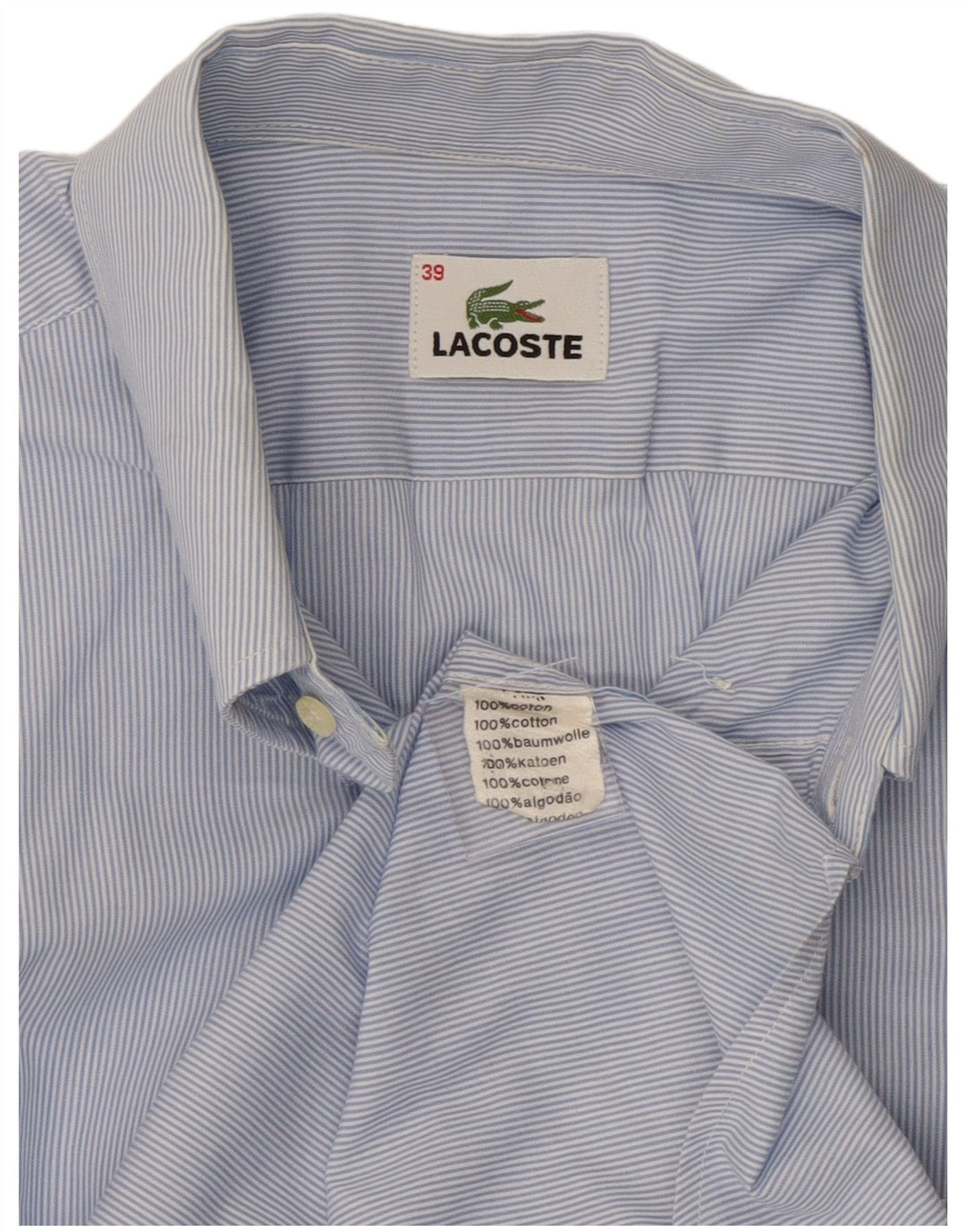 Camicia a maniche corte da uomo Lacoste taglia 39 cotone gessato blu medio