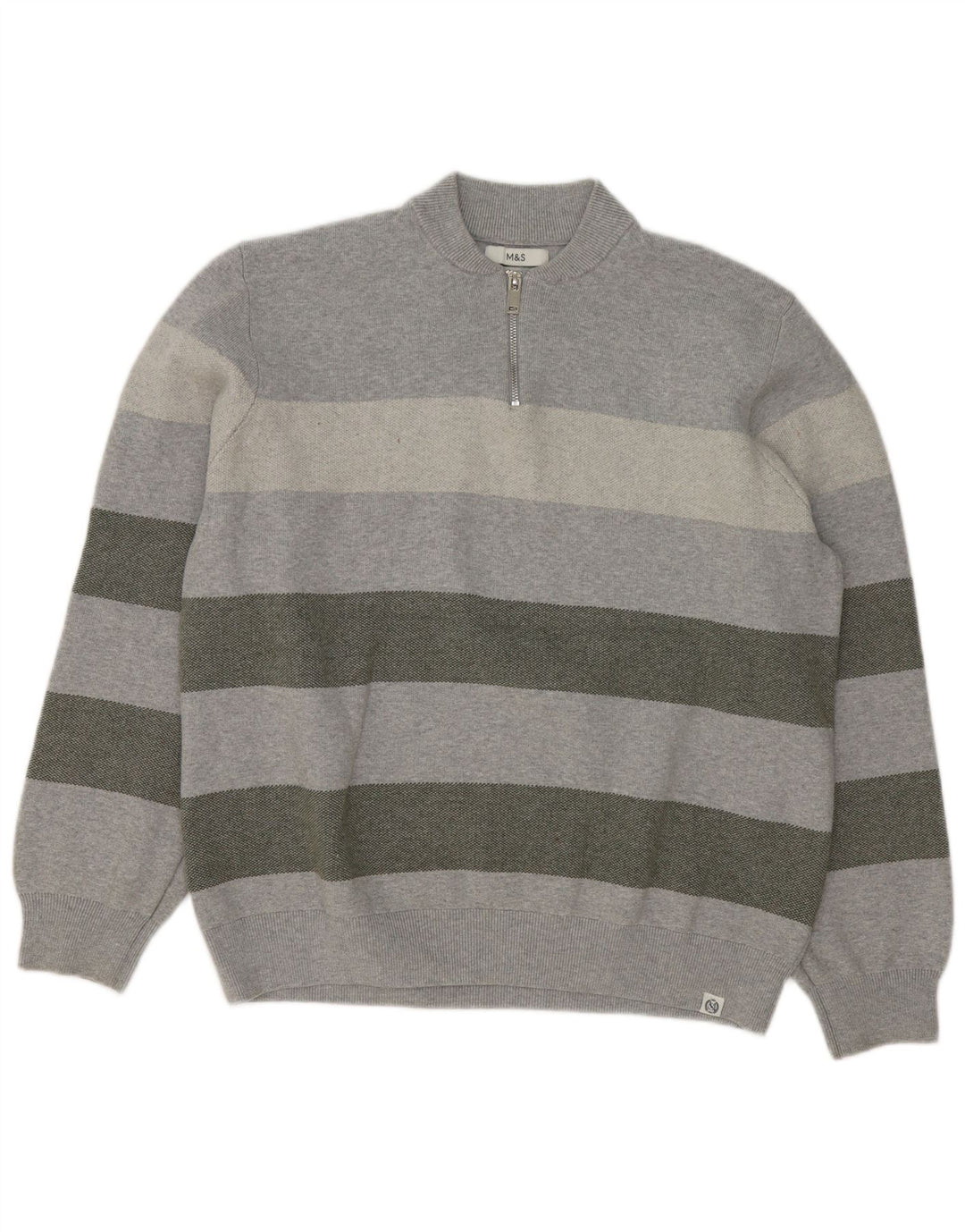 Maglione da uomo Marks & Spencer con zip e collo 2XL in cotone a righe grigie