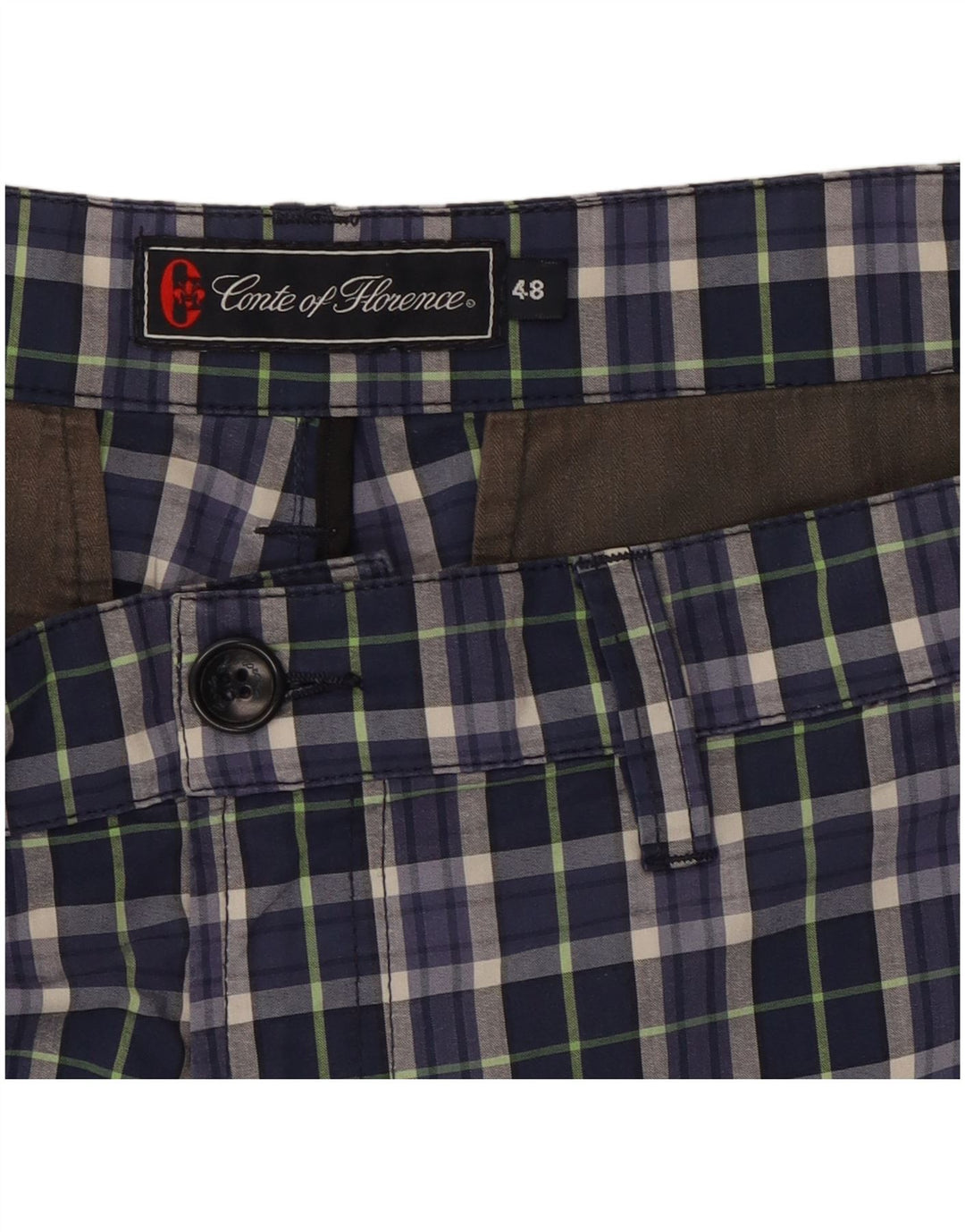 Pantaloncini chino da uomo Conte of Florence IT 48 medi W32 blu navy a quadri