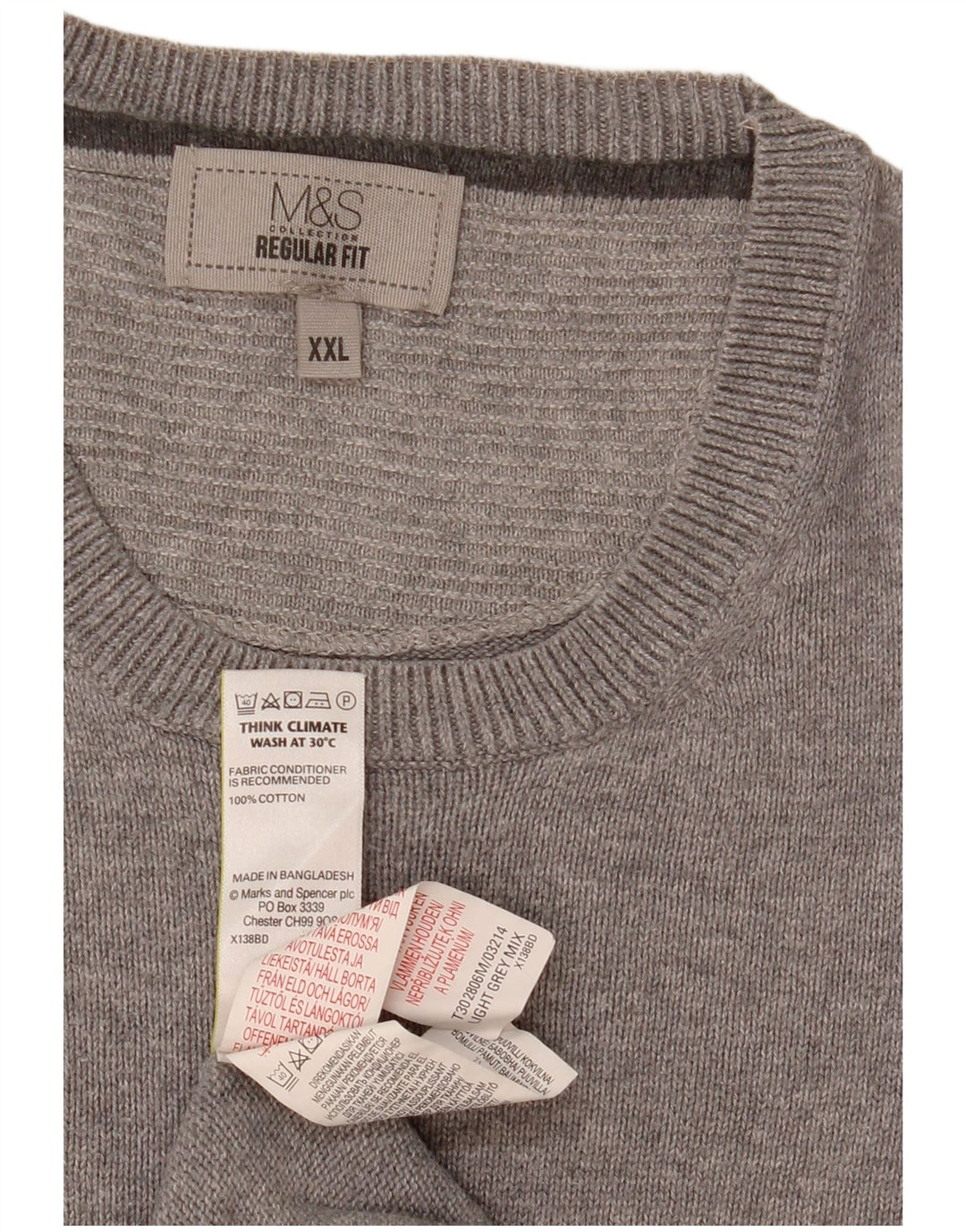 Maglione maglione girocollo vestibilità regolare da uomo Marks & Spencer 2XL cotone grigio