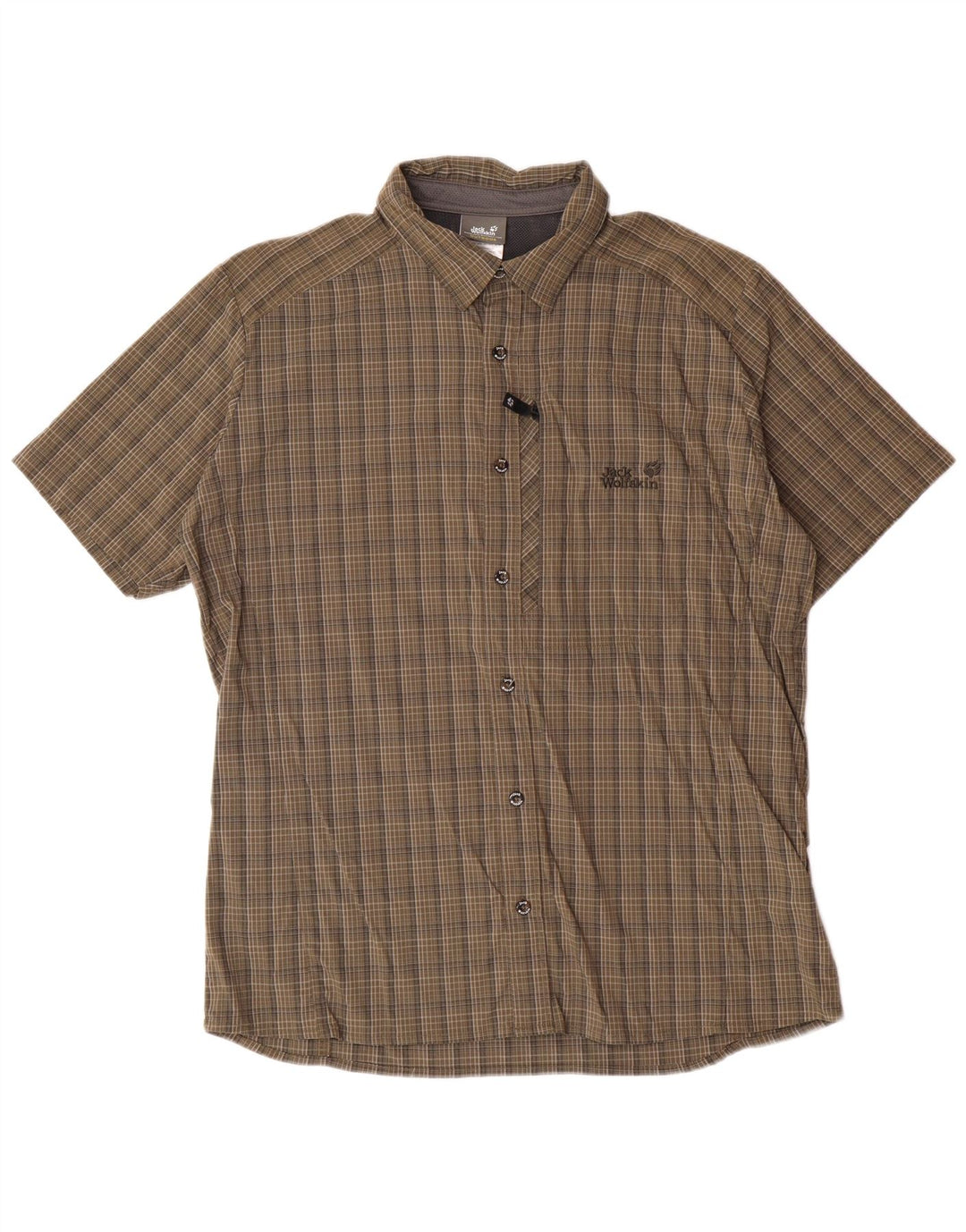 JACK WOLFSKIN Camicia a maniche corte da uomo UK 44/46 XL Kaki Check Poliammide