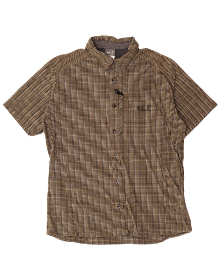 JACK WOLFSKIN Camicia a maniche corte da uomo UK 44/46 XL Kaki Check Poliammide