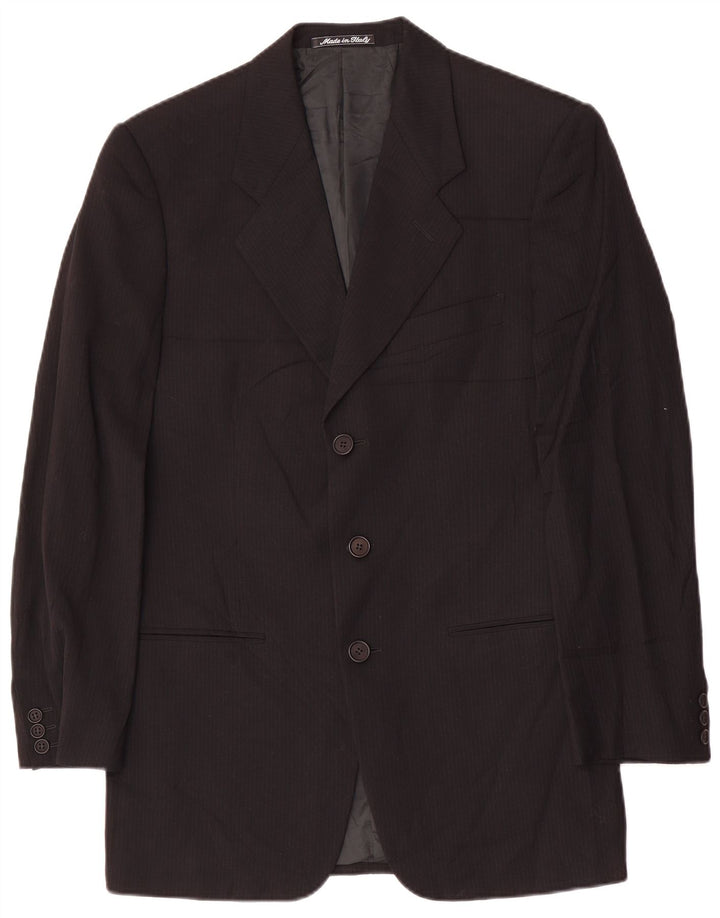 Giacca blazer da uomo a 3 bottoni Giorgio Armani IT 46 piccola lana gessata nera
