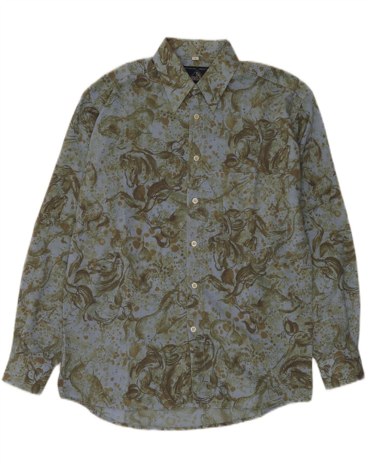 Camicia Vintage da Uomo in Viscosa Stampa Animalier Verde Piccolo