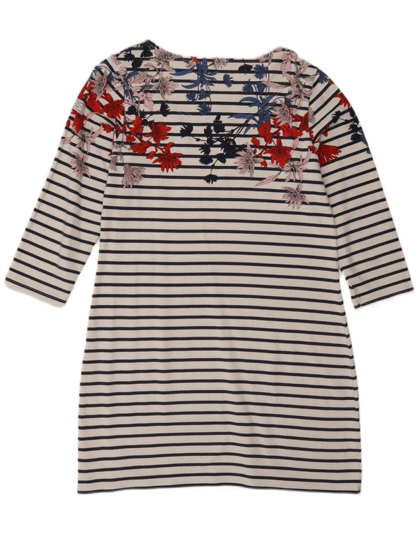 Joules Abito T-shirt con maniche a 3/4 con grafica da donna UK 14 a righe bianche medie