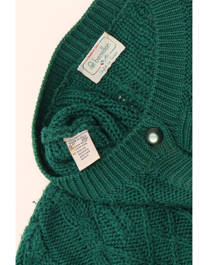 Maglione cardigan da donna Benetton UK 16 grande lana verde