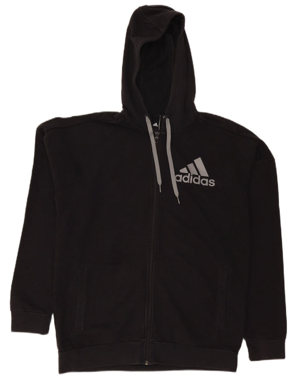 Felpa con cappuccio con zip grafica Adidas da uomo grande in cotone nero