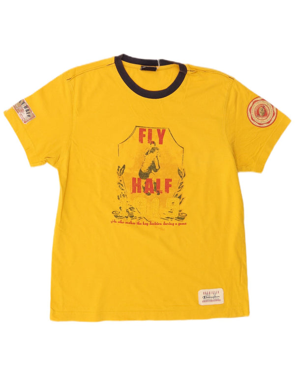 T-shirt grafica Champion da donna con grafica muscolare, taglia UK 16, grande, gialla