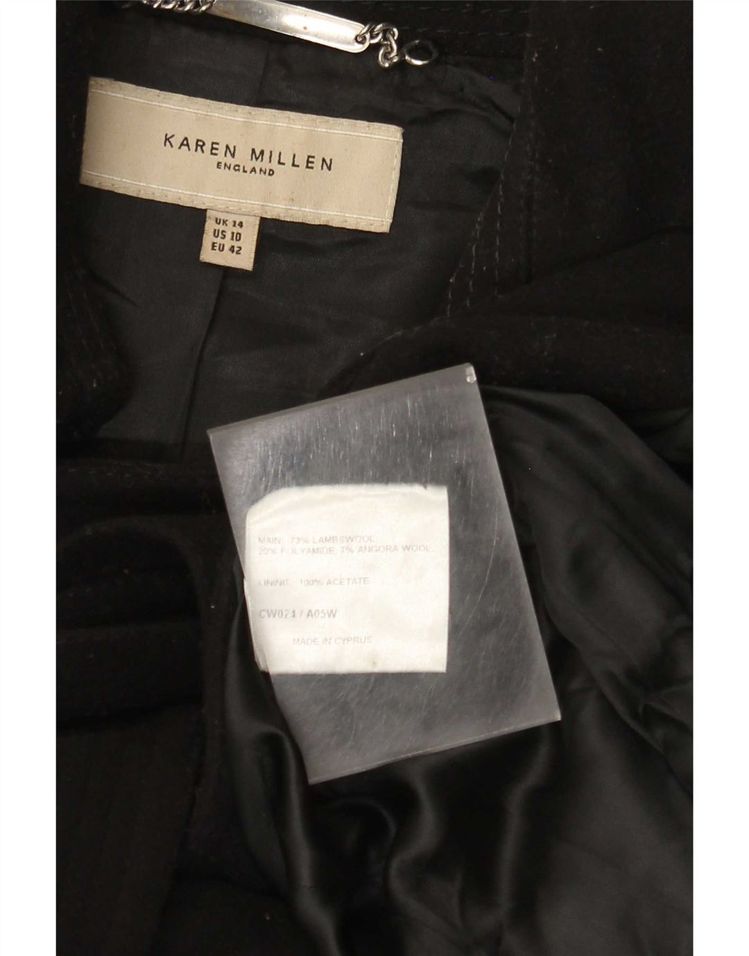 Trench da donna Karen Millen UK 14 Lana d'agnello nera grande