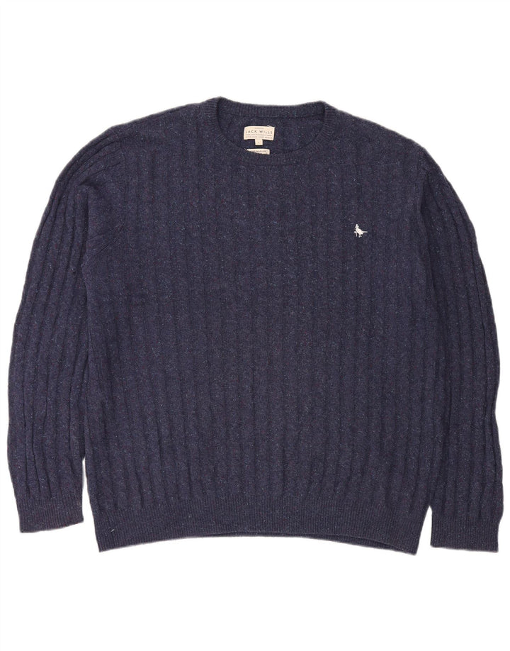 JACK WILLS Maglione maglione girocollo da uomo grande blu navy screziato