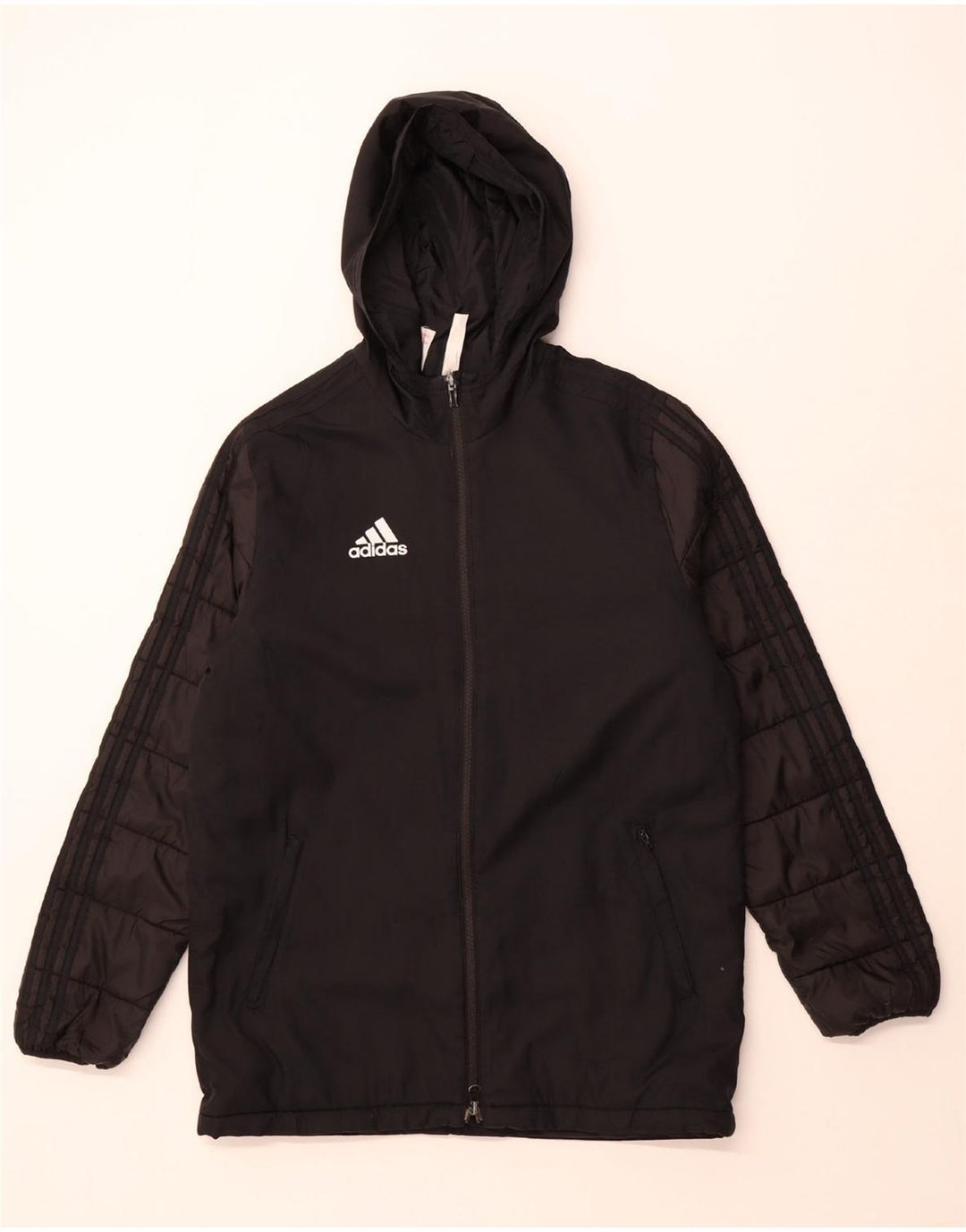 ADIDAS Boys Hooded Windbreaker Jacket 13-14 Years Black Polyester