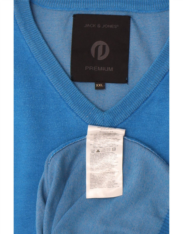 Maglione maglione con scollo a V da uomo Jack & Jones 2XL acrilico blu