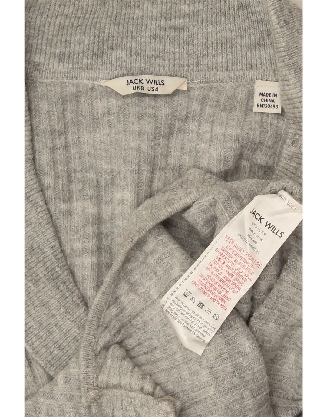 Body a maniche lunghe da donna Jack Wills UK 8 piccolo acrilico grigio