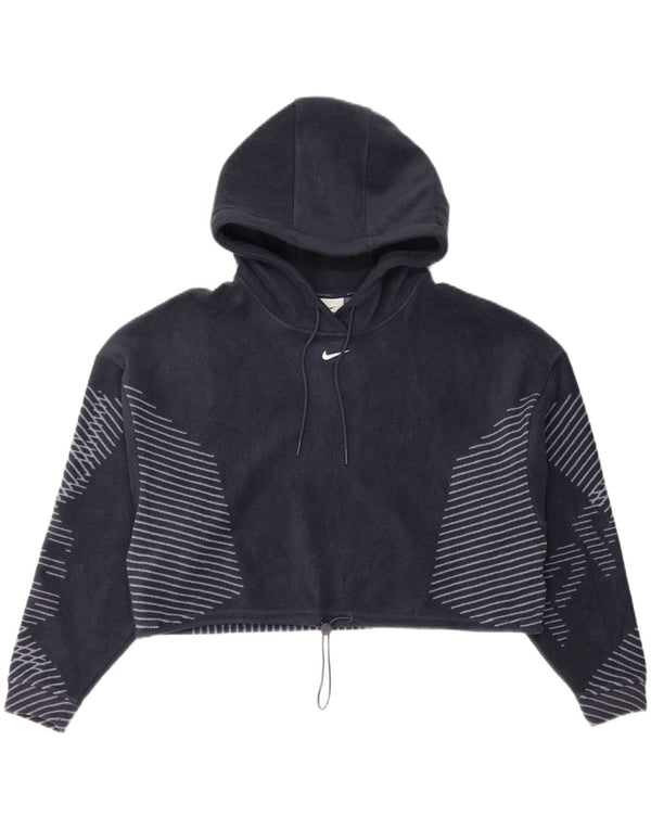 Felpa con cappuccio in pile Nike Therma-Fit da donna UK 14 medio a righe blu navy