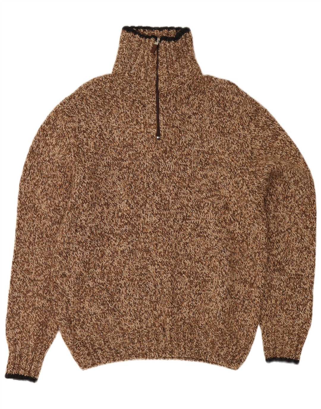 Maglione da uomo con zip e collo Zanolini in lana screziata marrone medio