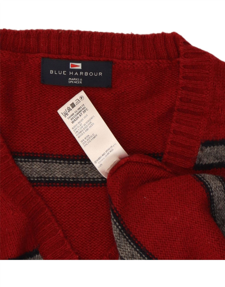 Marks & Spencer Maglione da uomo con scollo a V blu Harbour a righe rosse grandi