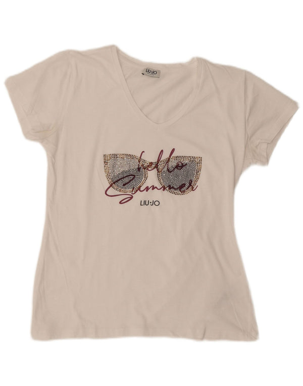 T-shirt grafica da donna Liu Jo Top UK 16 grande cotone bianco
