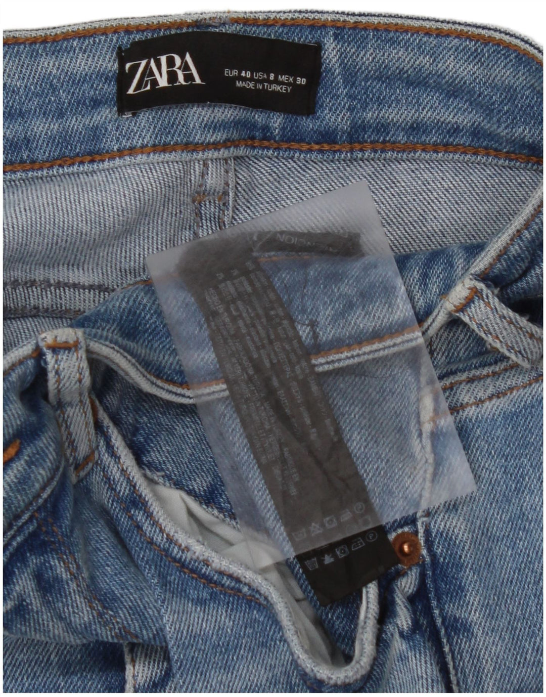 Jeans skinny effetto consumato corto ZARA da donna EU 40 medio W30 L26 cotone blu