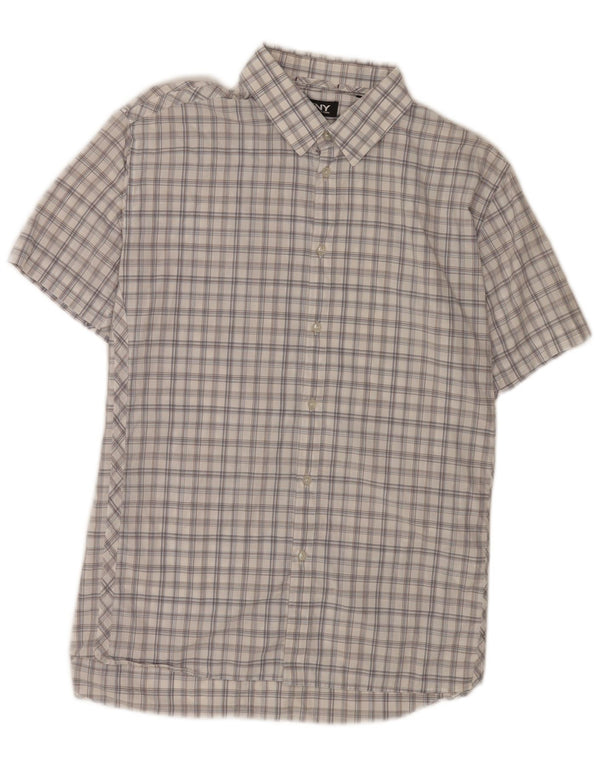 Camicia da uomo a maniche corte Dkny in cotone a quadri bianchi grandi