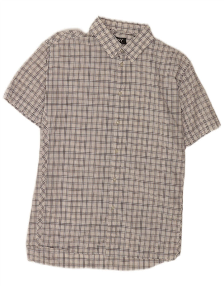 Camicia da uomo a maniche corte Dkny in cotone a quadri bianchi grandi